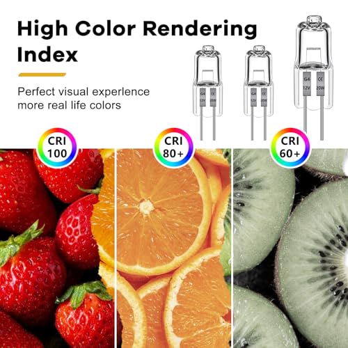 Morotty G4 Halogen Light Bulb 20W 12V 2700K Warm White Pack of 12 | 240 lm halogen lamp, up to 300 °C, dimmable, for cooker hoods, ovens, microwaves 20 Watt