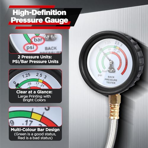 Exhaust Back Pressure Tester Kit with 6FT Stainless Steel Hose