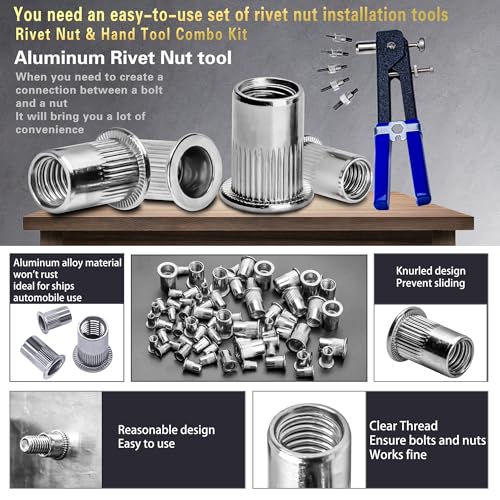 ASKWAY Pressure Rivet Nut Tool Kit, 430Pcs Aluminum Rivet Nut Combination 430 PCS Rivet Nut Tool Kit