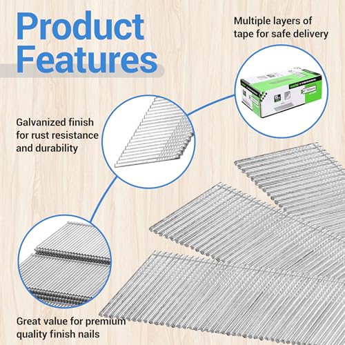 meite 15 Gauge 34 Degree Finish Nails Set 2 Inch & 1-3/4 Inch Galvanized Angled Finishing Nails Kit for Finish Nailer Gun - Cabinet Crown Baseboard Triming