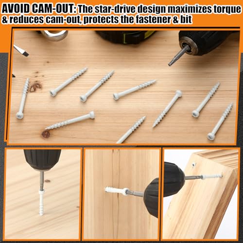 MorningRo #8 x 1-5/8" (Approx. 290 Pcs) White Trim Screws 2 lb Box, Durable Wood Screws, Serrated Thread for Secure Fastening, Avoid Cam Out, with a Drill Bit #8 x 1-5/8" (approx. 290 Pcs)