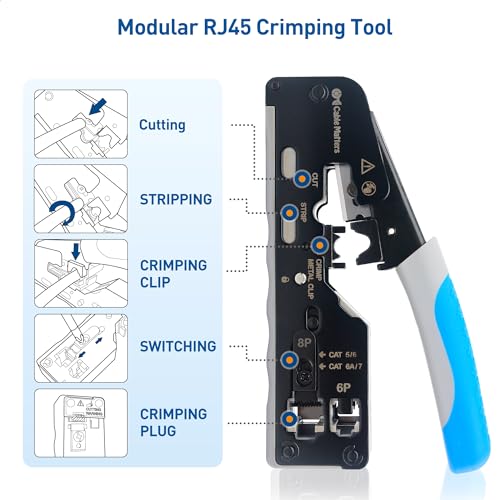 Cable Matters 20-Pack Shielded Cat8 RJ45 Pass Through Connector with Strain Relief Boots for Solid or Stranded Ethernet Cable & 1-Pack All-in-One Modular Ethernet Crimping Tool Cat 8