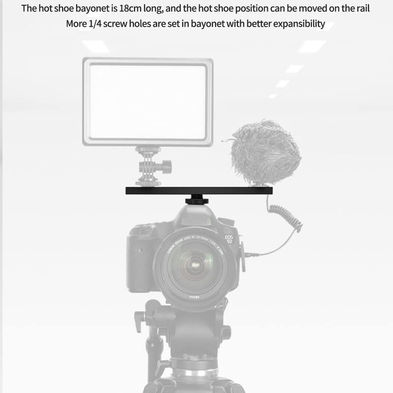 BGNing Dual Cold Shoe Extension Bar, Cold Shoe Splitter, 18cm Extension Rail Bracket Bar 1/4" Screw Cold Shoe Mount for Flash Speedlite Video Light Microphone