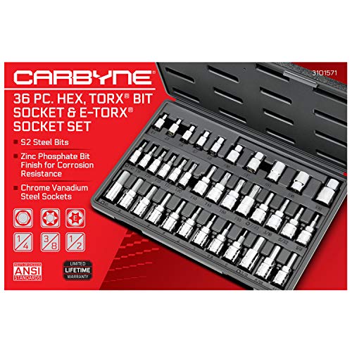 CARBYNE 36-Piece Hex (Allen) & Torx Bit Socket Set, SAE & Metric