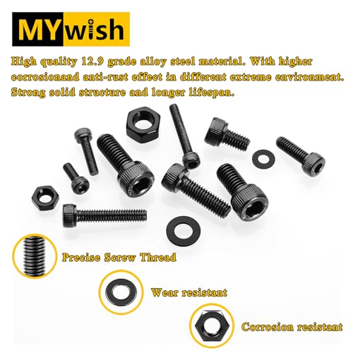 Mywish 420Pcs 10.9 Grade Steel Metric M5 Nuts and Bolts Screw Assortment & 900Pcs Grade 12.9 Alloy Steel M3 M4 M5 M6 Metric Screws Assortment Nuts and Bolts, Anti Rust Machine Screws