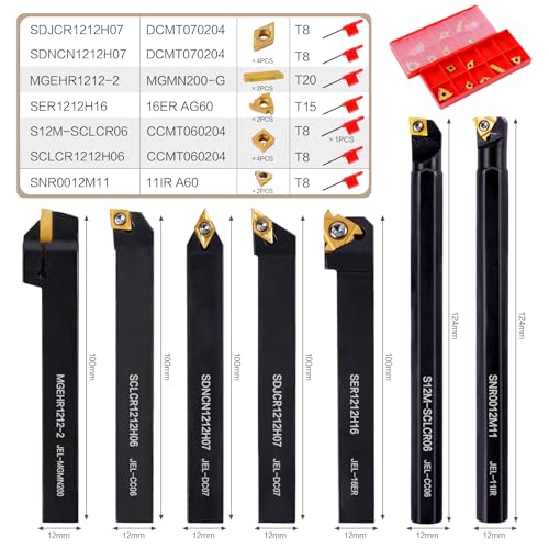 Indexable Lathe Turning Tool 21Pcs Kit 1/2" (12mm) Shank for Metal 7pcs 1/2'' 12mm Shanks+14pcs Inserts