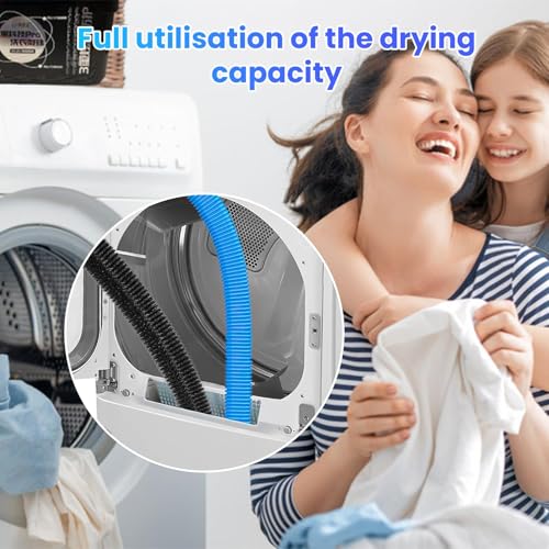 2 Piece Dryer Vent Cleaner Kit, Universal Vacuum Hose Attachment and Lint Brush, Compatible with All Vacuum Cleaners, for Washer and Dryer Lint Remover etc Blue Hose and Fittings, Black Long-handled Brush
