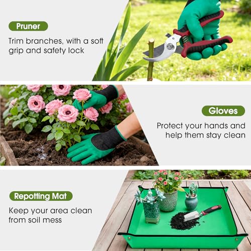 WOWBOX Garden Tools Set, 10 PCS Heavy Duty Gardening Hand Tools Kit, Red Black Red