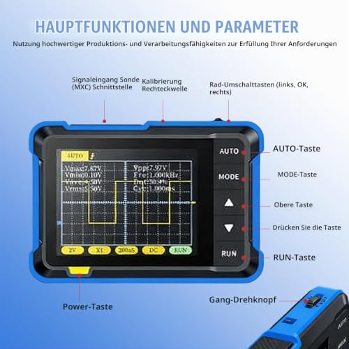 DSO152 Digital Mini Oscilloscope, Digital Oscilloscope 200 KHz with Sampling Rate 2.5 MS/s, 2.8 Inch TFT, Trigger Mode Auto/Nomal/Single for Beginners, DIY, Home Use