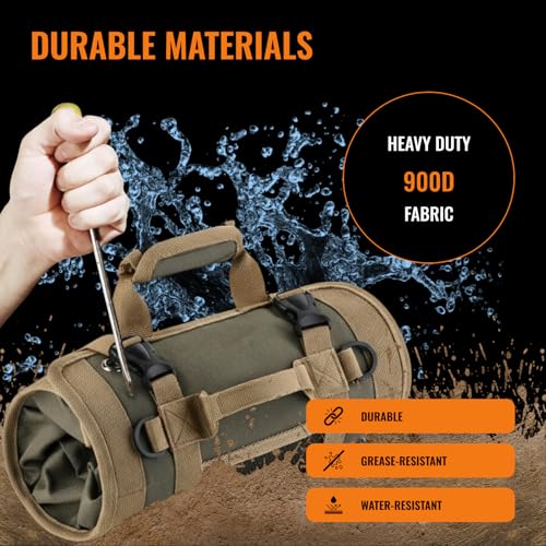 Save 10% on 2 Heavy Duty Roll-Up Tool Organizer Bags with Detachable Pouches | Black & Khaki