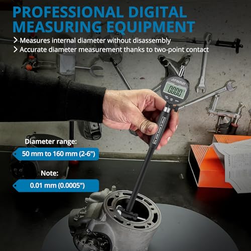 AUTOUTLET Digital Dial Bore Gauge Set 50–160mm (2–6 in), 0.01mm(0.0005”) Accuracy Precision Bore Gauge with Dial Gauge, 12 Anvils, Deep Hole Measurement Tool 2"-6"
