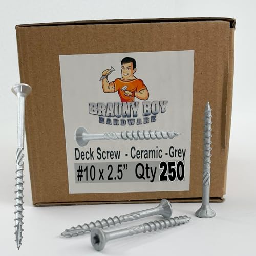 #10 x 2.5 Ceramic Coated Deck Screws, Length, T25 Drive, Rust Resistant, Grey Color, Qty (250) 250