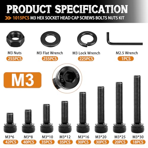 mankk 1015PCS M3 Screws Kit and 408PCS Machine Screws Nuts and Bolts