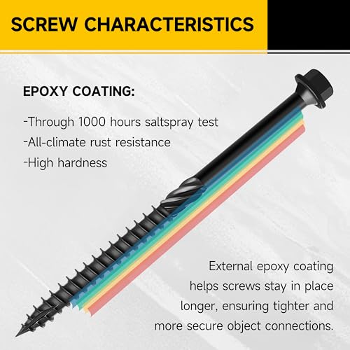 Mywish (40Sets) 1/4" x 2-1/2" Hex Head Lag Bolts & 50Pcs 4 Inch Wood Screws, #14 x 4 Heavy Duty Outdoor Wood Screws Assortment Kit Deck Screws, Black Timber Screws Lag Bolts