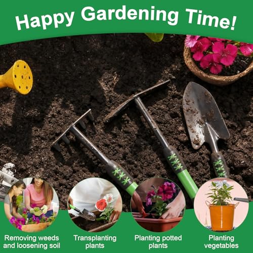 Gardening Tool, 3 Pack Lightweight Heavy Duty Spade Shovel, Garden Tools and Hand Rake with Soft Rubber Non-Slip Handle, for Gardenging Planting Weeding Digging, Green ﻿