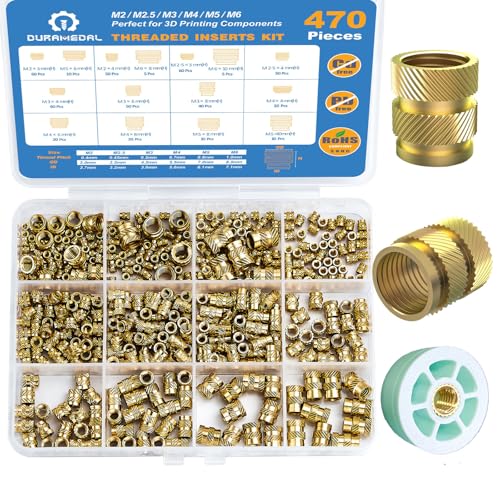 2240PCS Metric Screw Assortment M2-M5 & 470PCS Brass Heat Set Threaded Inserts M2-M6 Kit, 12.9 Grade Alloy Steel Hex Socket Bolts Black Zinc Plated with Allen Wrench for 3D Printing & Plastic Componen