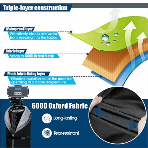 Winter Water Softener Cover - Heavy Duty 600D Waterproof Outdoor Cover for Water Softener Systems, Freeze Protection, Snow & Cold Weather Resistant, 13"x54" black 13x54"