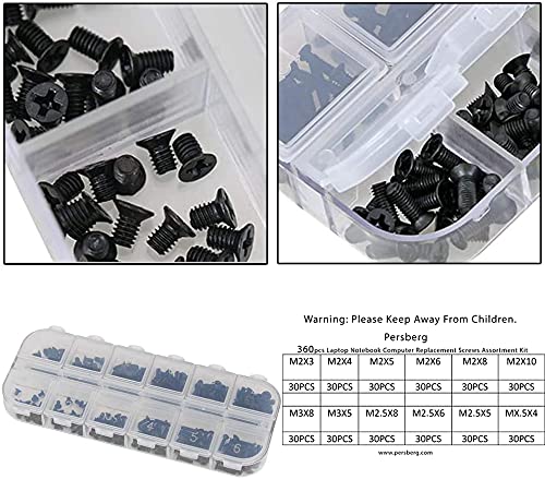 360pcs 12sizes Laptop Notebook Tiny Computer Replacement electronic Screws Assortment Kit Black,M2 M2.5 M3,for Lenovo Toshiba Gateway Samsung HP IBM Dell Sony Acer Asus Hard Disk SATA SSD M.2 360pcs