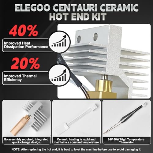 42 Pcs Ceramic Hotend Print Head Extruder Kit, High End Ceramic Hotend, with 0.2/0.4/0.6mm Hardened Steel Nozzle, Nozzle Cleaning Tool for Elegoo Centauri Carbon/Centauri 3D printers 42 Pcs Ceramic Hotend Print Head Extruder Kit