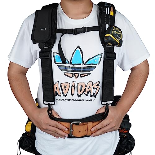 KUNN Tool Belt Suspenders Padded Construction Belt Harness & Electrician Tool Pouch
