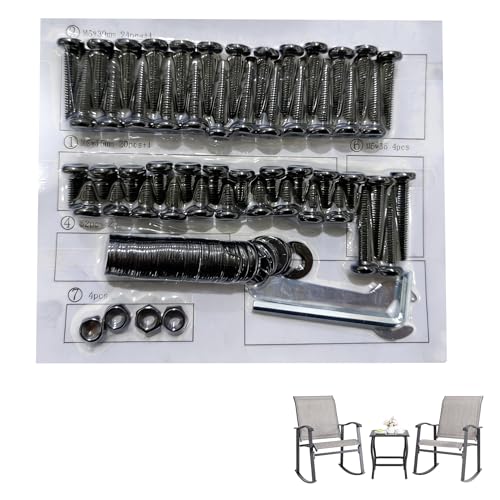 Assembly Hardware Kit for Rocking Bistro Set, Include 1 Mini Wrench, 1 Hex Key Wrench, 4 Nuts, 32 Washers, 25 M6*30mm, 21 M6*15mm, 4 M 6*35mm Screws,Outdoor Furniture Replacement Parts(①②④⑥⑦Accessory)