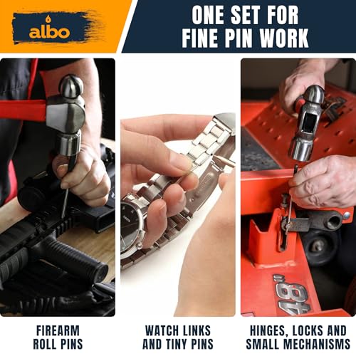 ALBO 15-Piece Pin Punch Set with Hammer, Brass and Plastic Drivers, Roll Pin Tools for Gunsmithing, Firearm and Small Machinery Repair, Knurled Handles, Hard Storage Case Set 15pcs (Black)