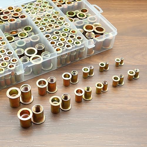 420Pcs SAE & Metric Rivet Nut Kit, Threaded Insert Nutsert Rivnut Kit Yellow SAE & Metric 420Pcs Kit