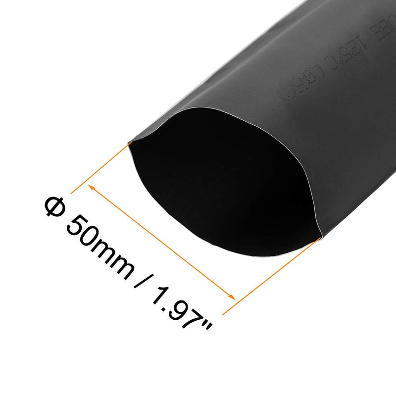 sourcing map Heat Shrink Tubing 2" (50mm) Diameter 80mm Flat Width 2:1 Ratio Cable Sleeve 1m Black