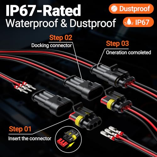 Ratchet Crimping Tool Kit with Crimper,18–14 AWG Wire Crimper, IP67 Waterproof Automotive Electrical Connectors 1/2/3/4/5 Pin & Terminal Removal Tools for Motorcycle, Marine, Boat Waterproof Connectors