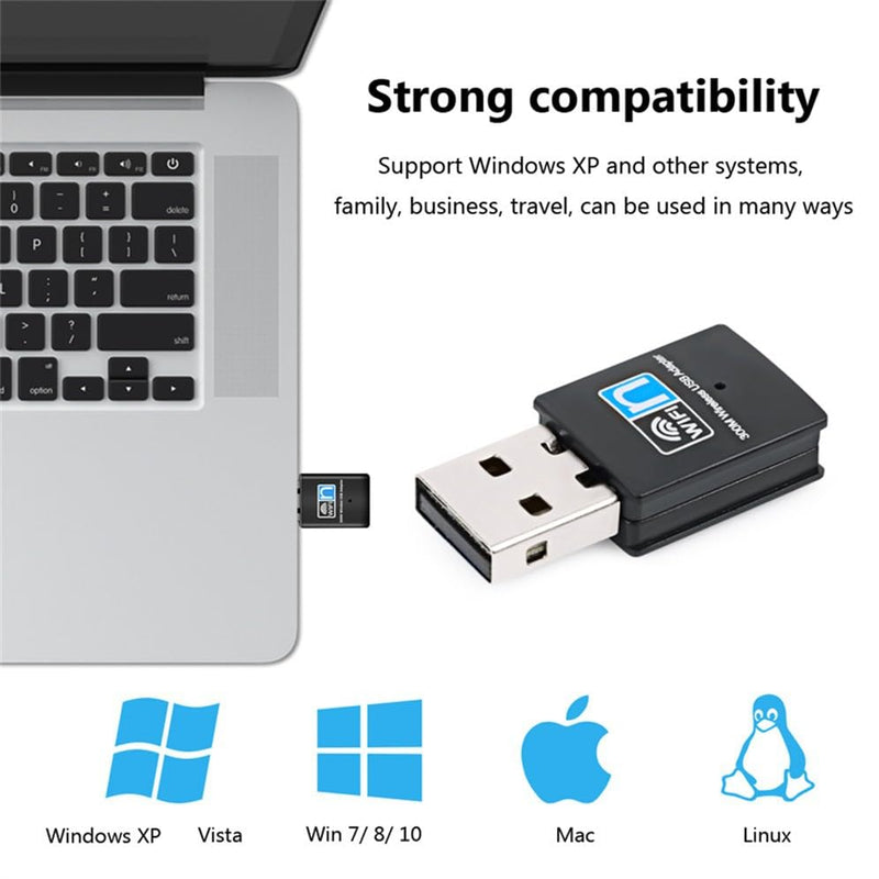 300Mbps USB WiFi Adapter, Wireless LAN Network Card Adapter Stick USB 2.0 Dongle for Desktop Laptop PC Windows 10 8 7 XP MAC OS (Plug-and-Play for Windows10)
