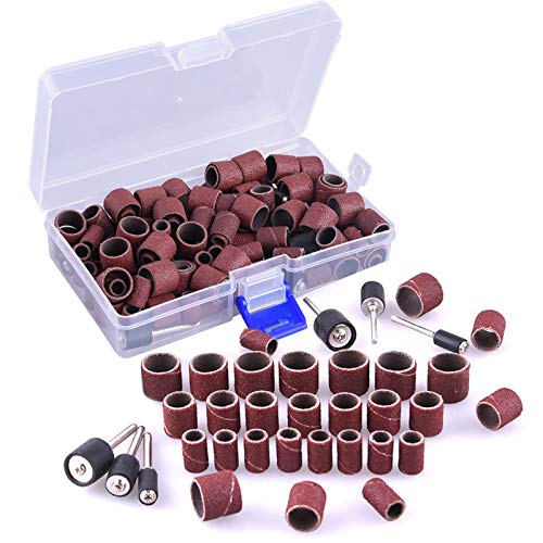 AUSTOR 132 Pieces Drum Sander Set with Free Box Including 120 Pieces Nail Sanding Band Sleeves and 12 Pieces Drum Mandrels for Dremel Rotary Tool