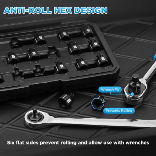 20-Piece 3/8" Drive Outside Hex Nano Impact Bit Socket Set, Master Hex, Torx & Triple Square, S2 Steel, Stubby Design for Tight Spaces