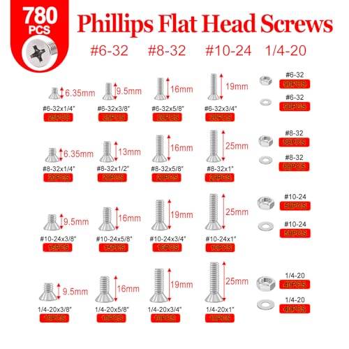 Twidec/1605PCS Nuts and Bolts Assortment Kit,Machine Screws,304 Stainless Steel Phillips Pan Head and Flat Head Screws #4-40#6-32#8-32#10-24#1/4-20 with Nuts, Bolts,Washers in the Storage Case