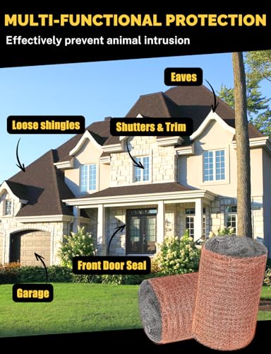 Steel Wool Mice Control - 4 Pack 3" x11 Ft Steel Wool 0000 & 1 Pack Wire Mesh with Wooden Stick & Gloves & Scissors, Upgrade 2in1 Match Mouse Hole Filler DIY Kit, Rodent Barrier Kit for House Garden