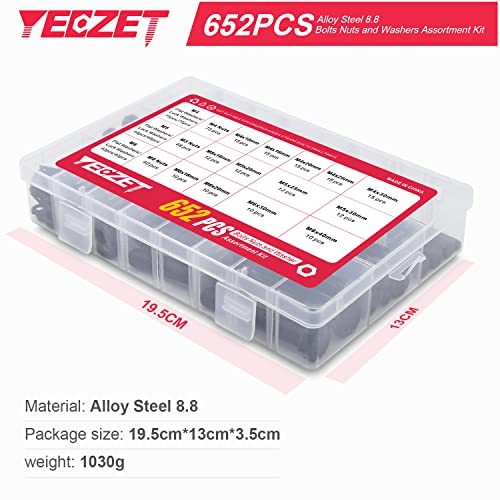 163 Set M4 M5 M6 Heavy Duty Bolts and Nuts Assortment Kit Alloy Steel Grade 8.8 Includes 13 Most Common Sizes M4,M5,M6--163 Set Bolts and Nuts Kit