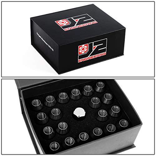 J2 Engineering LN-T7-021-15-BK Black 7075 Aluminum M12 x 1.5 20Pcs L: 50mm Knurled Top Lug Nuts w/Adapter
