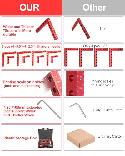 8 Pack Corner Clamp for Woodworking, 90 Degree Right Angle Clamp 4 Pack 5.5" & 4 Pack 2.5"