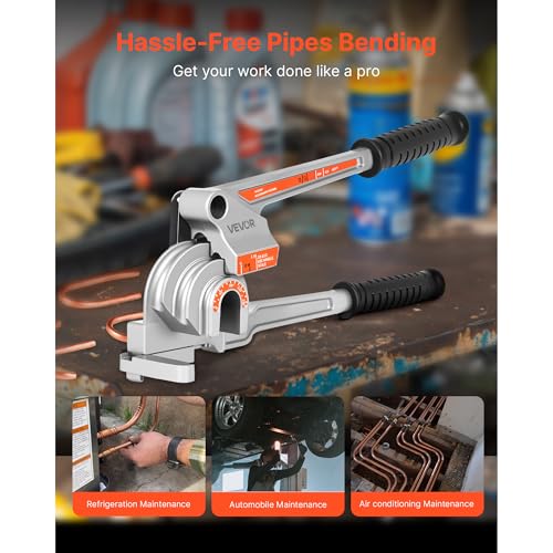 VEVOR Pipe Tube Bender, 1/4", 3/8", 1/2" (12.7 mm) OD, 3 in 1 Manual Level Tube Bender, 180° Copper Aluminum Pipes Bending Tools for HVAC, Pneumatic and Automotive Lines（NOT FOR PLUMBING）