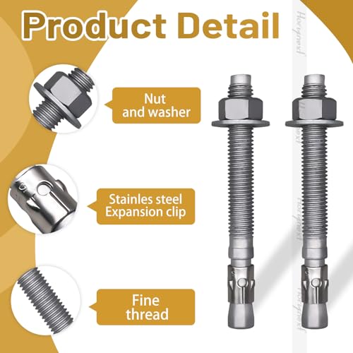 5/8 Concrete Anchor Bolts,Wedge Anchors,Concrete Anchors, 4 Pcs 5/8 - 6 inch