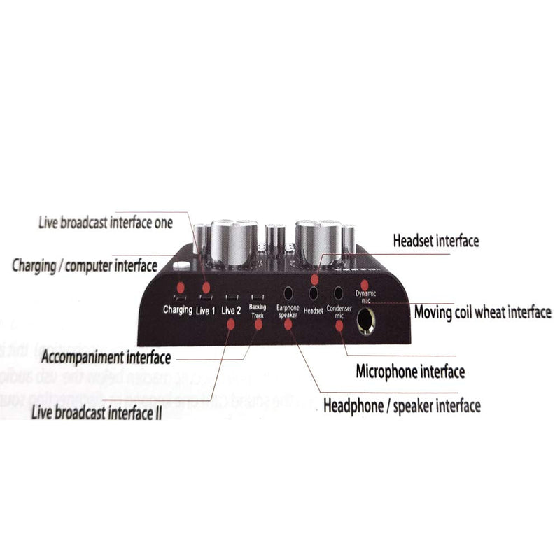 V8 Live Sound Card, Audio Mixer USB External Sound Card Headset Microphone Sound Card Live Broadcast KTV Sound Card for Double Cell Phone for Live KTV Voice Chat(Black)