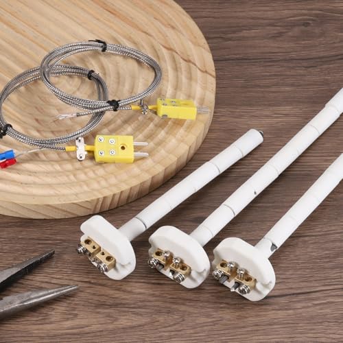 sourcing map 8" K Type Ceramic Kiln Furnace Thermocouple Sensor Probe for Muffle Furnace Oven, with 3.3ft Thermocouple Wire, High Temperature 1100°C 2.5x200mm Gold