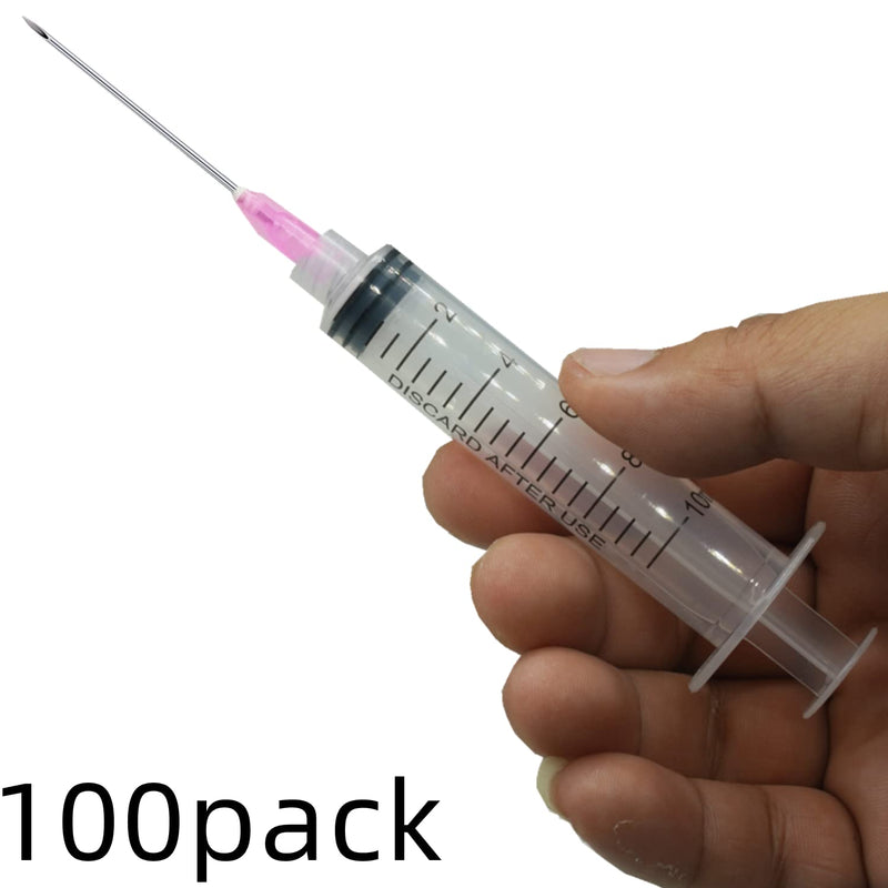 100 Pack 10ml 18Ga Plastic Syringe with Measurement for Scientific Labs and Industrial Dispensing, Disposable Individually Wrapped (100, 10ml-18Ga) 100