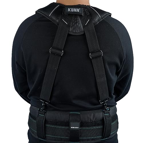 KUNN Tool Belt Suspenders Padded Carpenter Construction Electrician Work Suspender with Attachment Loops for Men + Radio Chest Harness with Reflective Straps, Micro Chest Rig Harness Chest Pack