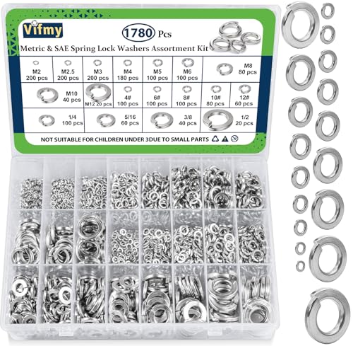 Metric & SAE Spring Lock Washers Assortment Kit(1780Pcs) & Vifmy External Tooth Lock Washers Assortment Kit(500 Pack)