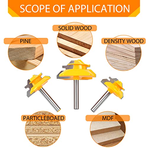 Newdeli 2Pcs Tongue and Groove Router Bit Set & 3Pcs 45 Degree Lock Miter Router bits (1/2” 5/8” 3/4” Cutting Height) 1/4 Inch Shank Joint Router Bits for Professional and Beginner Carpenters