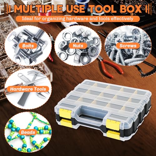 Small Parts Organizer 2Pack Storage Case Tools Box 34-Compartments Yellow