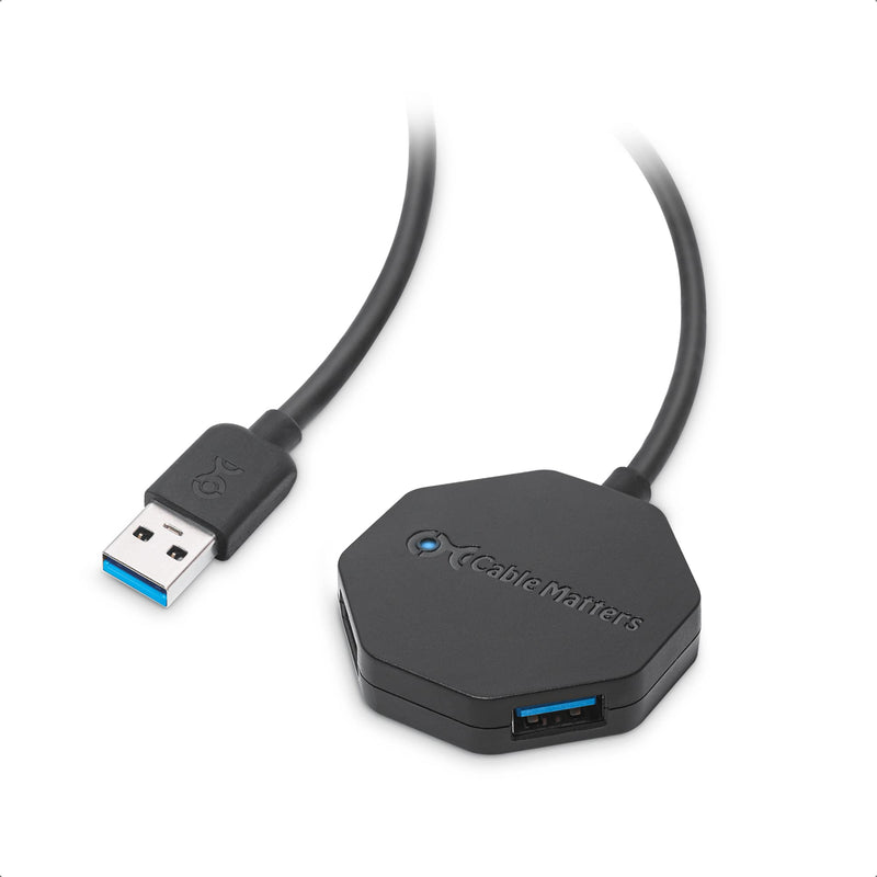 Cable Matters Ultra Mini 4 Port USB Hub with Long 4 ft Extension Cable Tail, USB 3.0 Hub with Multiple Ports for Up to 5Gbps Data Transfer Rate, Black
