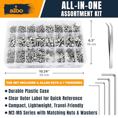 ALBO 2000 Pcs M2-M5 Socket Head Cap Screw Kit, 304 Stainless Steel Set 2000 Head Cap