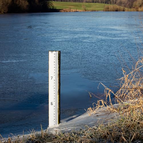 Depth Gauge, Water Level Gauge (Hundredths, Tenths, Teet), Heavy-Duty Ruler-Style Water Level Indicator, All-Weather Water Level Tool, Rust-Resistant, with Pre-Drilled Holes (4-8 Feet) 4-8 Feet