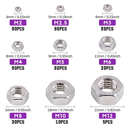 Swpeet 645Pcs Nylon Round Spacer Standoff Screw Nut for M6 Screws Prototyping and 9 Sizes Hex Nuts Assorment Kit for M2 M2.5 M3 M4 M5 M6 M8 M10 M12
